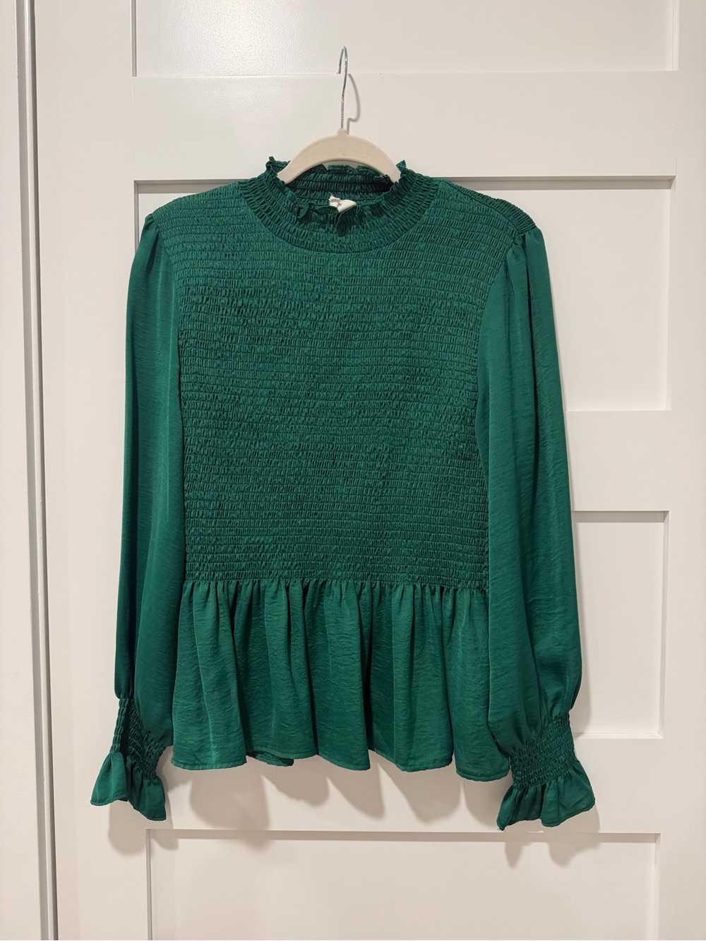 Smocked Peplum Blouse in Emerald Green
